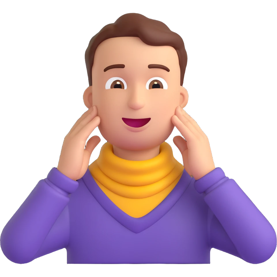 cartoon emoji of a guy with hands around his own neck, silly face, lighthearted style emoji