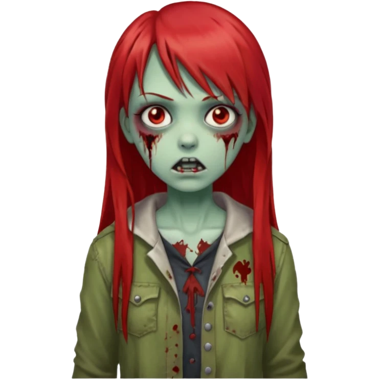 create a zombie girl with red long hair and straight bangs emoji
