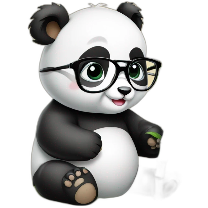 baby panda eating bamboo wearing glasses sitting on books emoji