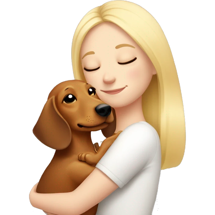 White girl blonde hair closed eyes hugging dachshund emoji