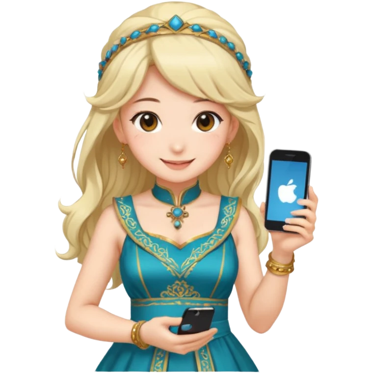 anime girl with persion crawl custome dress and smartphone emoji