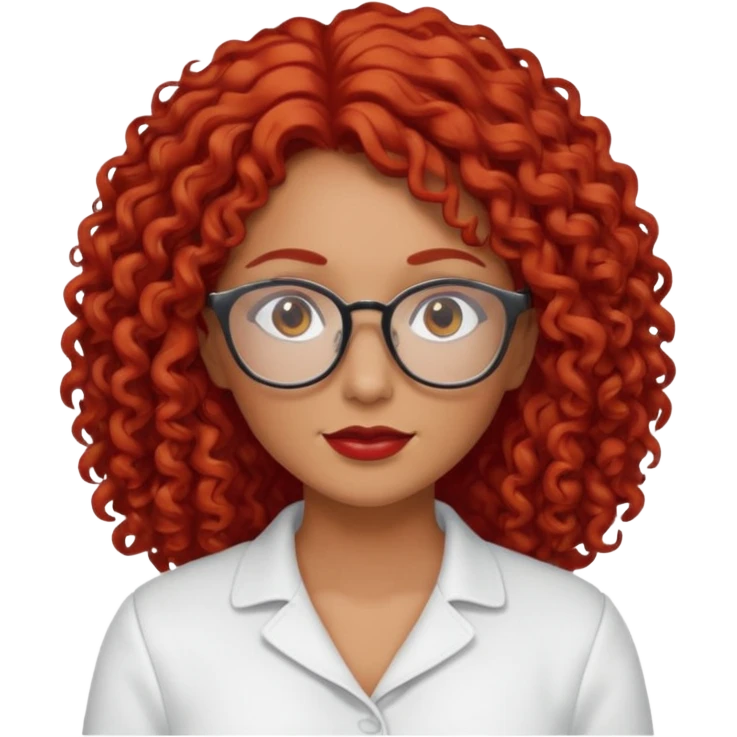 rizada peli roja , trigueña , con lentes y ropa blanca  emoji