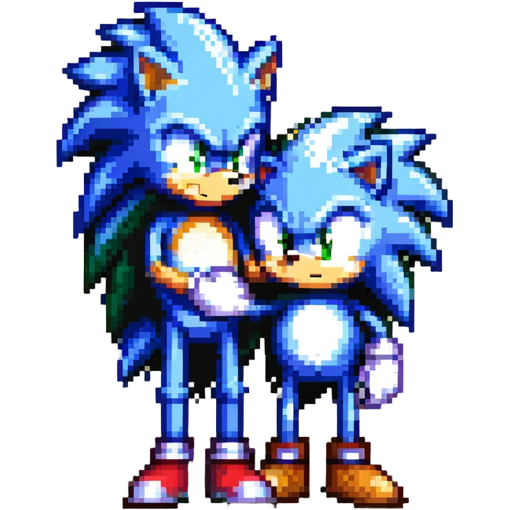 Sonic the Hedgehog and Silver the Hedgehog hugging each other emoji
