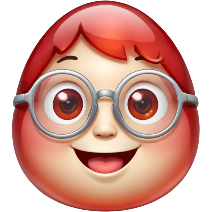 A single chubby crystal gemstone character wearing cute round glasses, chunky and irregular with faceted sides (not egg-shaped), [red] gradient, big glossy eyes behind the glasses and a wide happy smile, , high detail, soft lighting, centered on a plain dark background emoji
