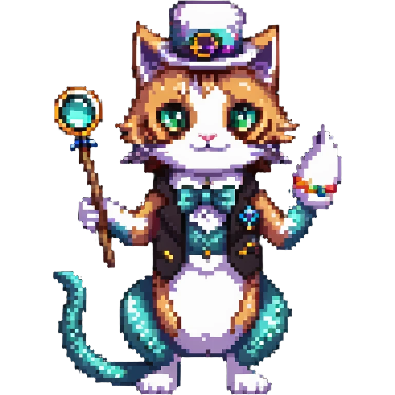 half cat half mermaid with a monocle and a magic wand emoji