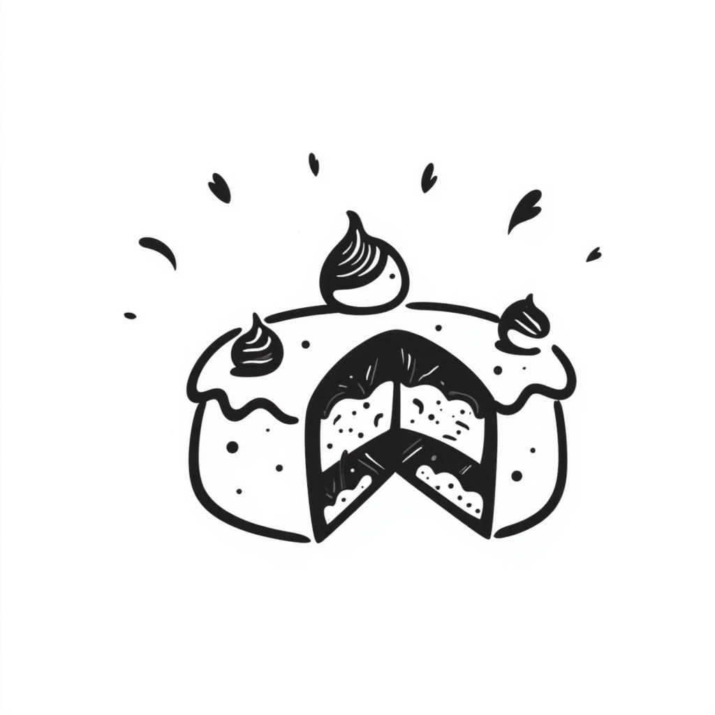 hand-drawn sketch of a cake with a bite taken out of it emoji