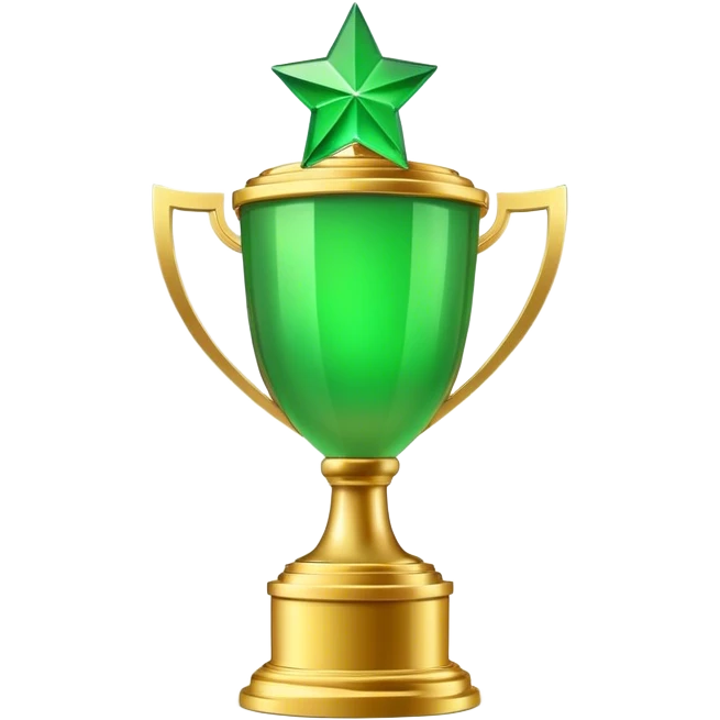 cinematic realistic green trophy on the gold stand emoji