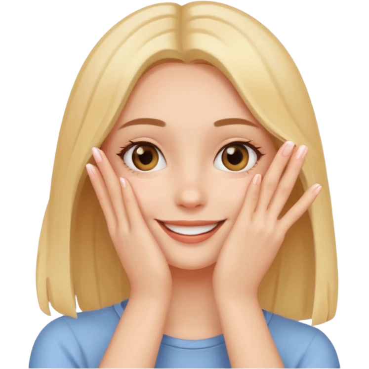 Привет, изобрази мне стикер где девочка прикрывает лицо одной рукой и улыбается emoji