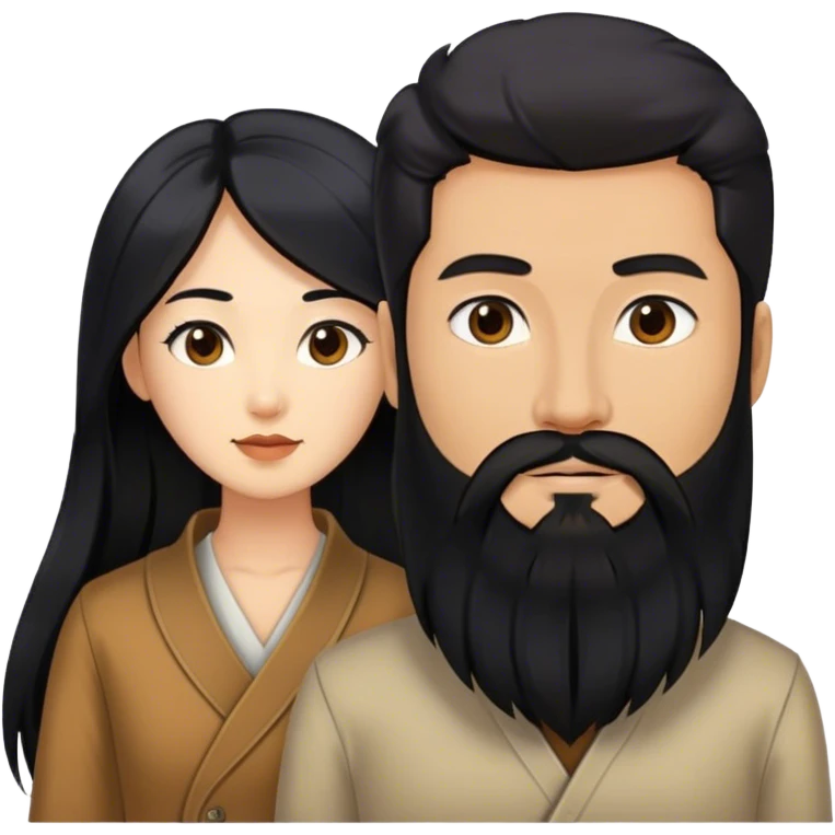 Asian woman with black long hair and European guy with black beard and masculine  emoji