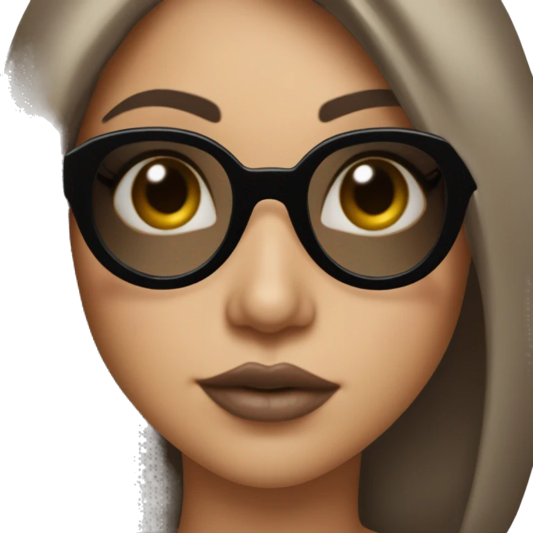 brunette girl with bob, black sunglasses and nude lipstick blowing a kiss by lowering her glasses and winking emoji