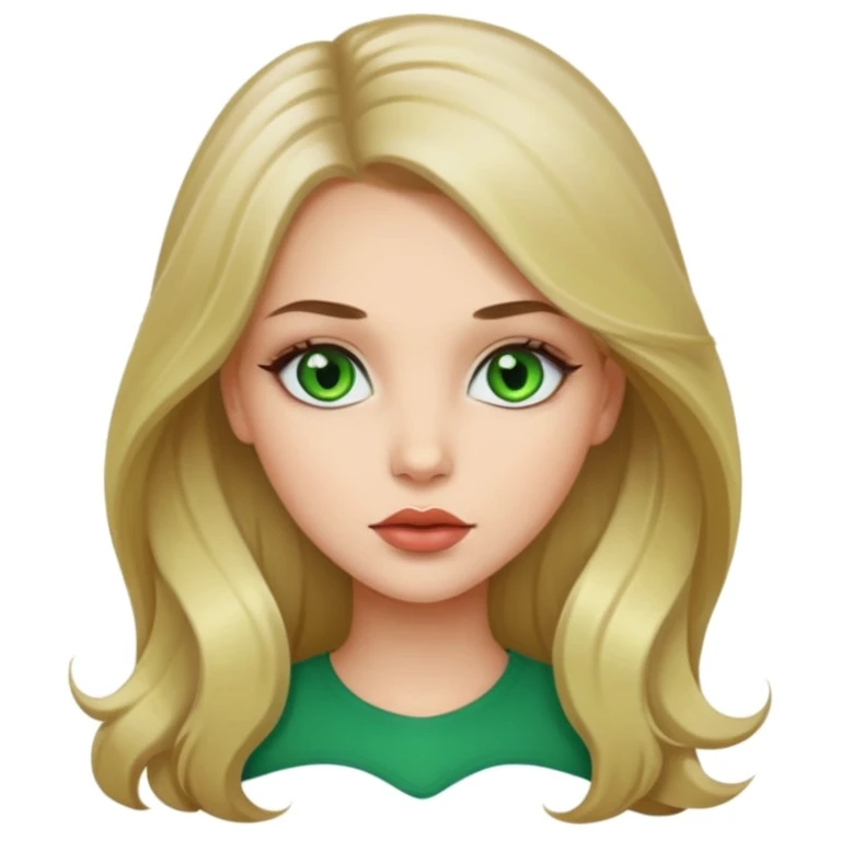 Brunette/blonde mix colored long hair, green eyes, beautiful lips, beautiful girl emoji