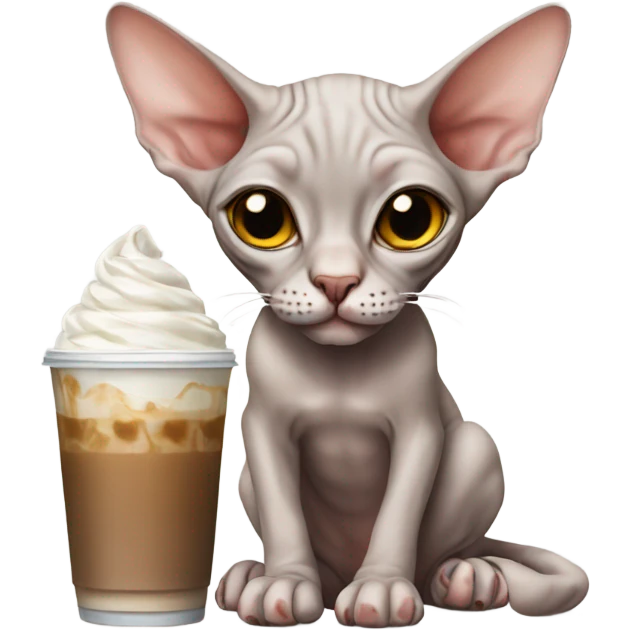 Sphynx cat drinking an iced coffee emoji