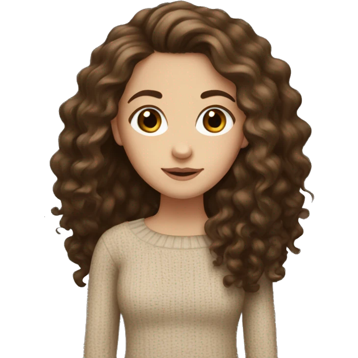 A white girl with long dark brown curly hair and a brown jumper emoji