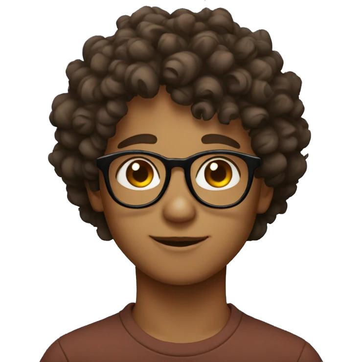 curly boy with glasses and brown eyes emoji