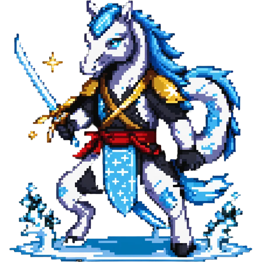 Water horse ninja with shuriken stars and water powers emoji