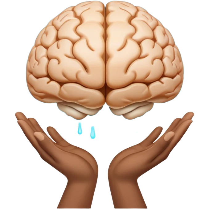 two hands gently holding a floating, glowing brain emoji