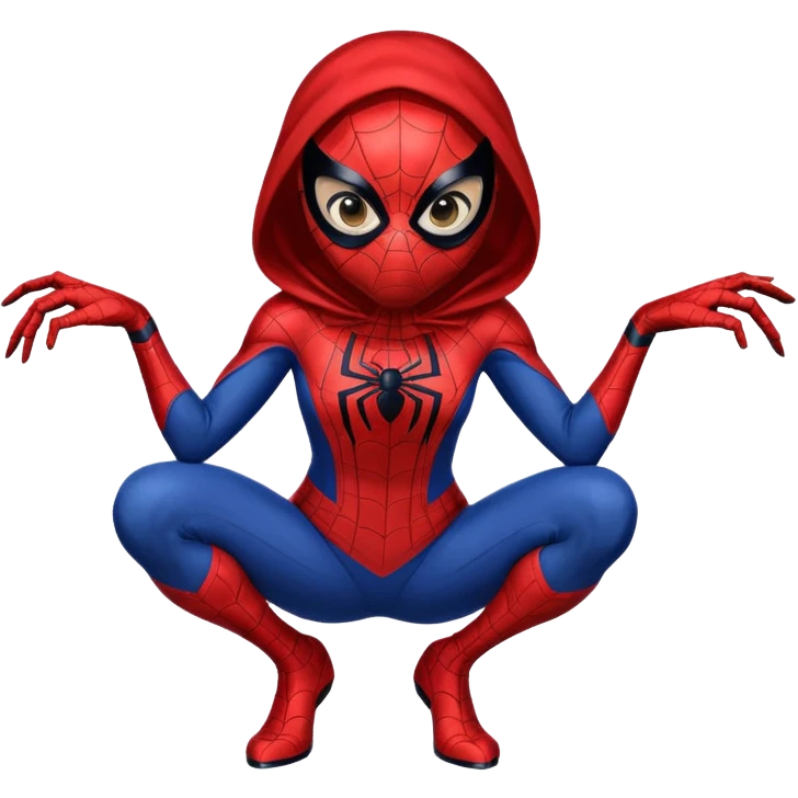spidergirl crouching, ready to leap, mask with large white eyes emoji