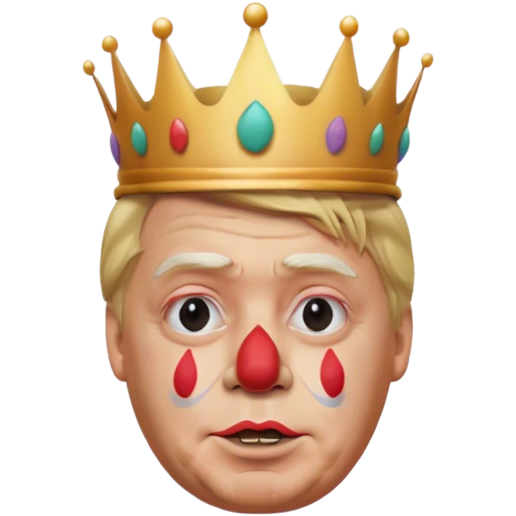 highly detailed, photorealistic Donald Trump as a clown no neck or body, slightly turned to the right. Skin texture, lighting, and facial details should be ultra-realistic, resembling a professional 3D render must look exactly like him. Transparent background. tiny cartoon crown on his head

 emoji