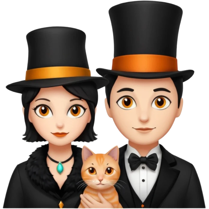 magician couple and their pet cat emoji