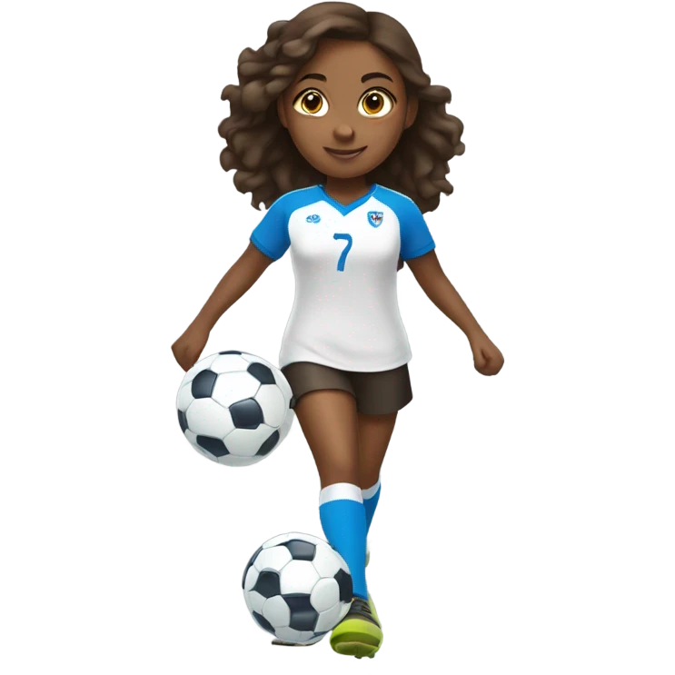 Brown girl blue eyes playing soccer full body emoji
