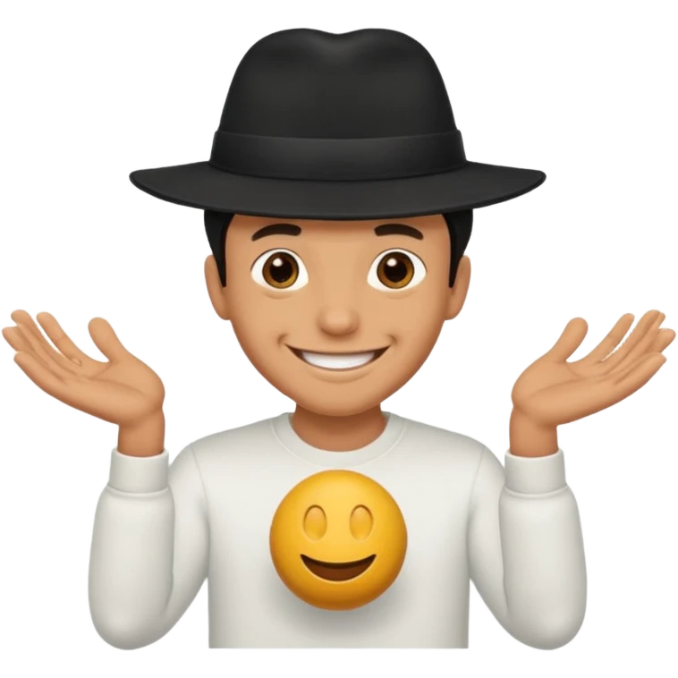 superstitious smiling man in black hat squeezing his balls emoji