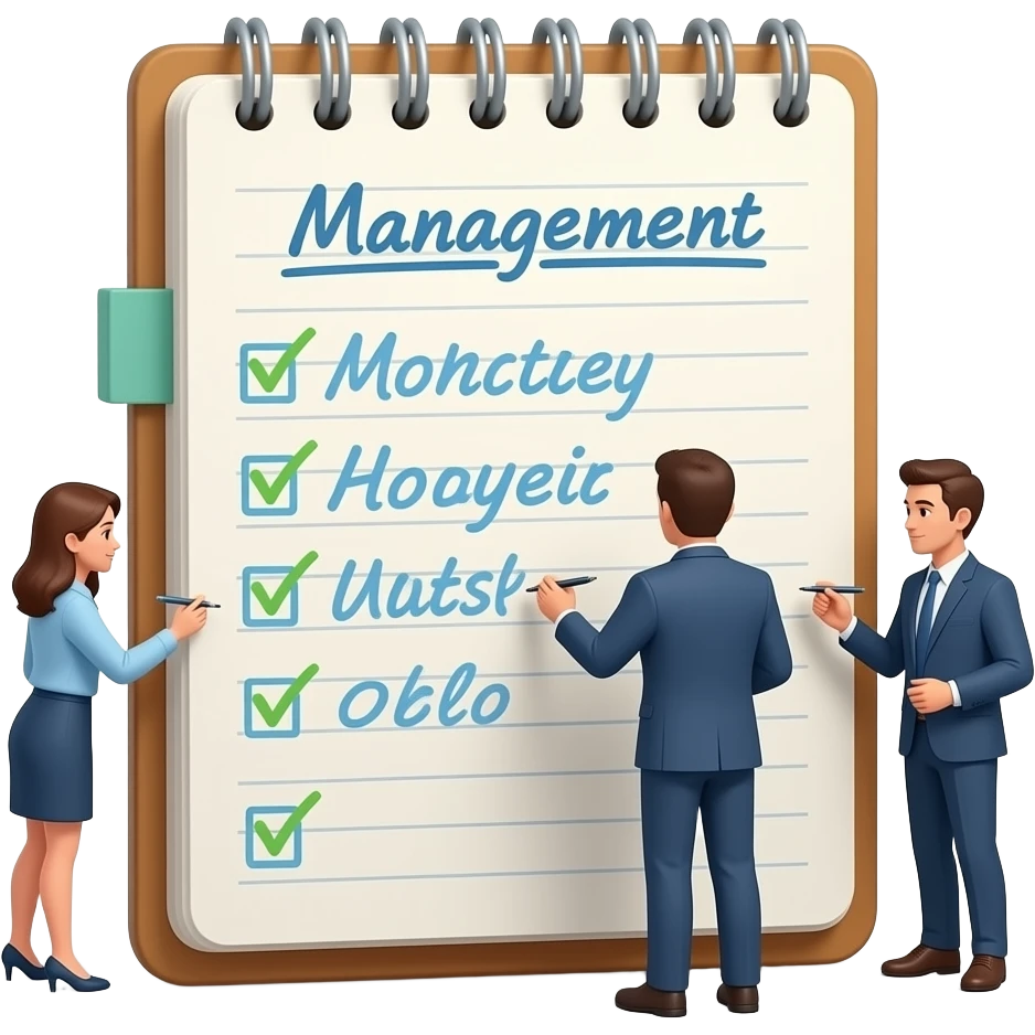 giant notebook and people writing money management notes on it emoji