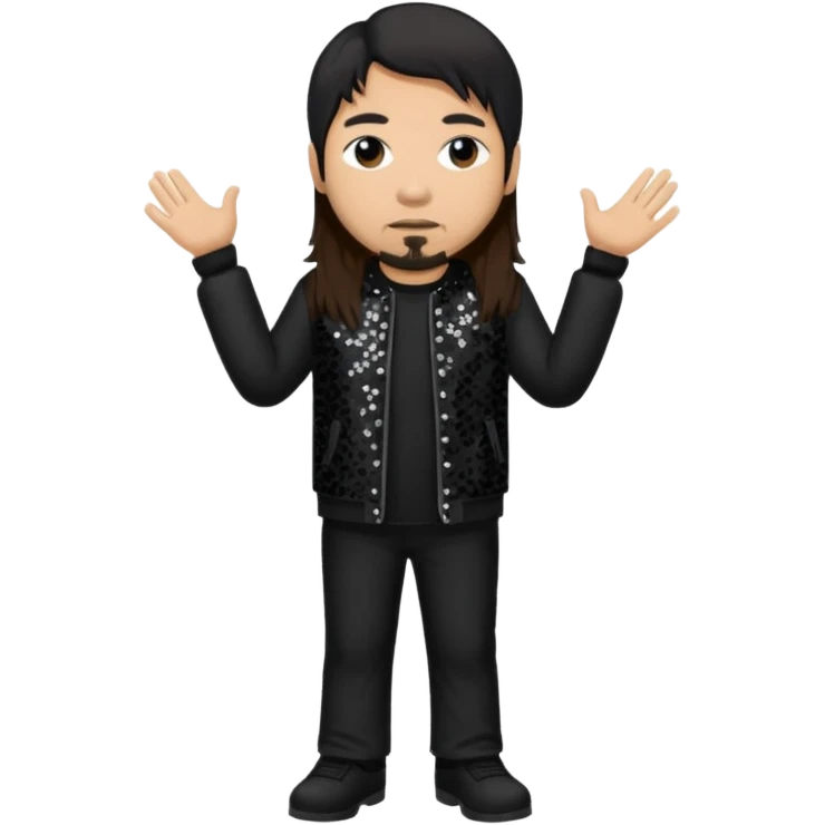 Chi Cheng from Deftones with long dark brown hair, light skin, black sequin outfit emoji