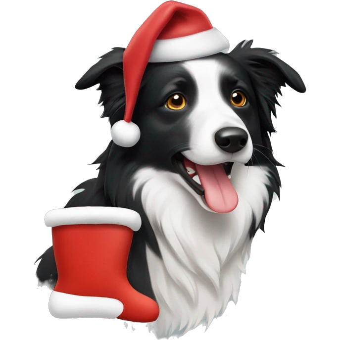 Border collie with Santa hat emoji