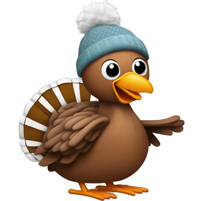 Turkey skiing in a winter hat emoji