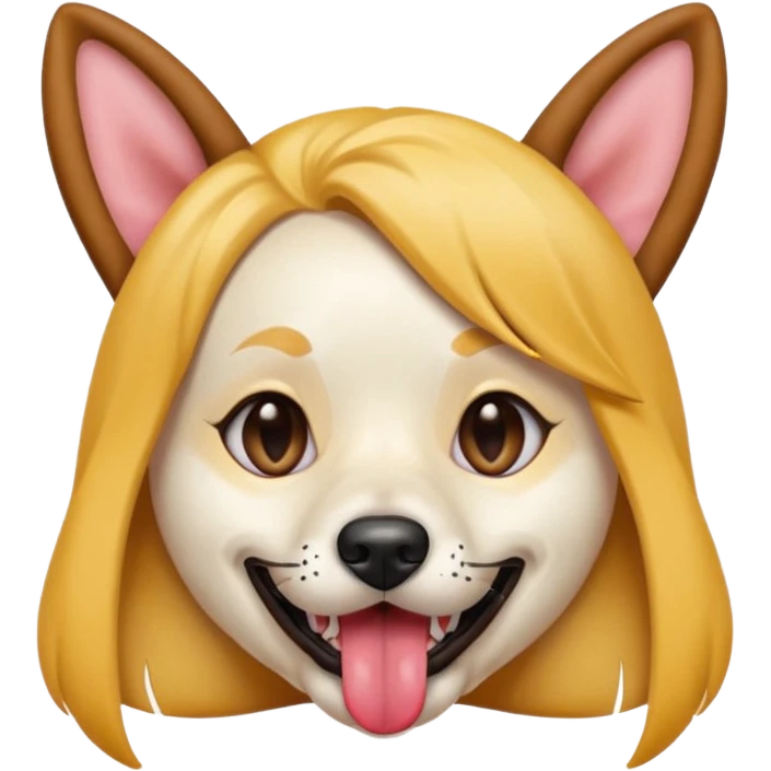model girl with dog ears and dog tongue, styled like the iOS emoji Snapchat dog mask, playful expression emoji