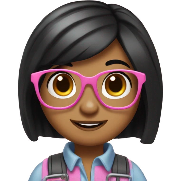 Cute and girly bob the builder with black hair and glasses emoji