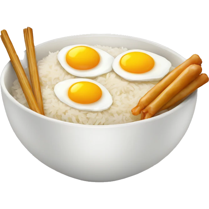 a bowl of rice with two eggs and two chicken drumstick on top emoji