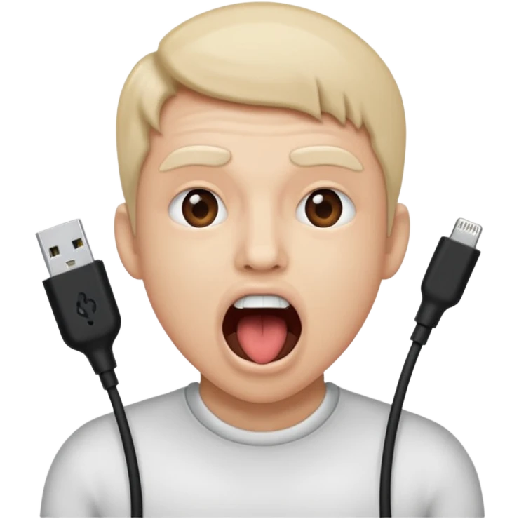 Mouth open wide with audio cable stuffed inside. emoji