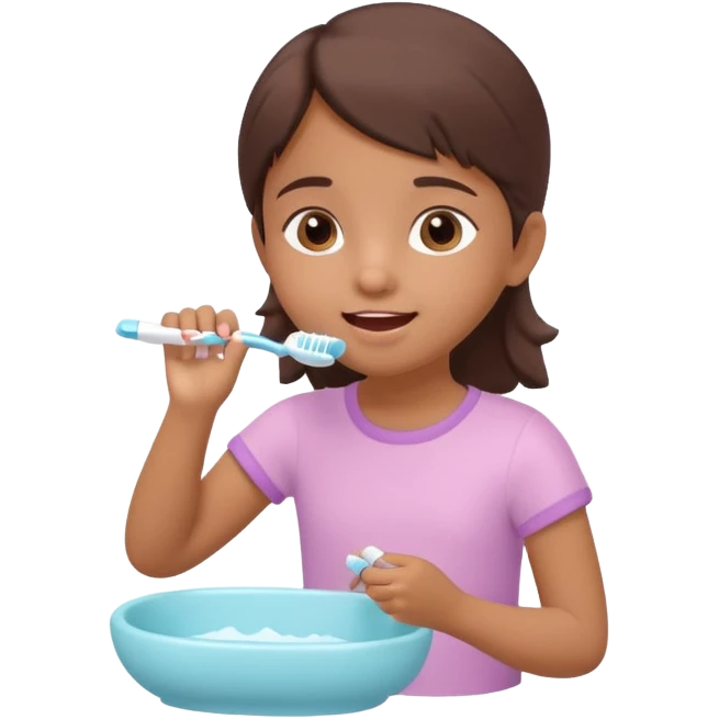 little brown girl brushing her teeth, pastel portrait, bright nourishing morning atmosphere, soft focus, isometric 3d plush emoji