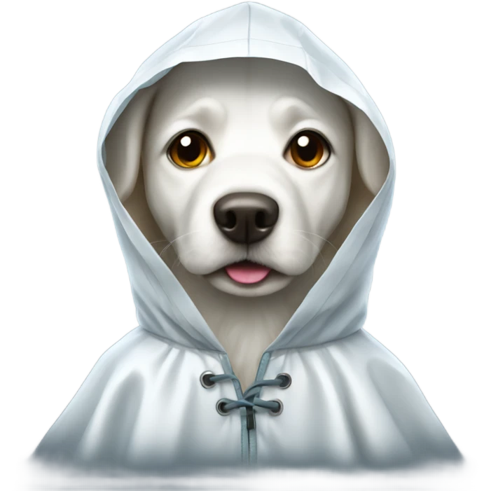 White dog with raincoat emoji
