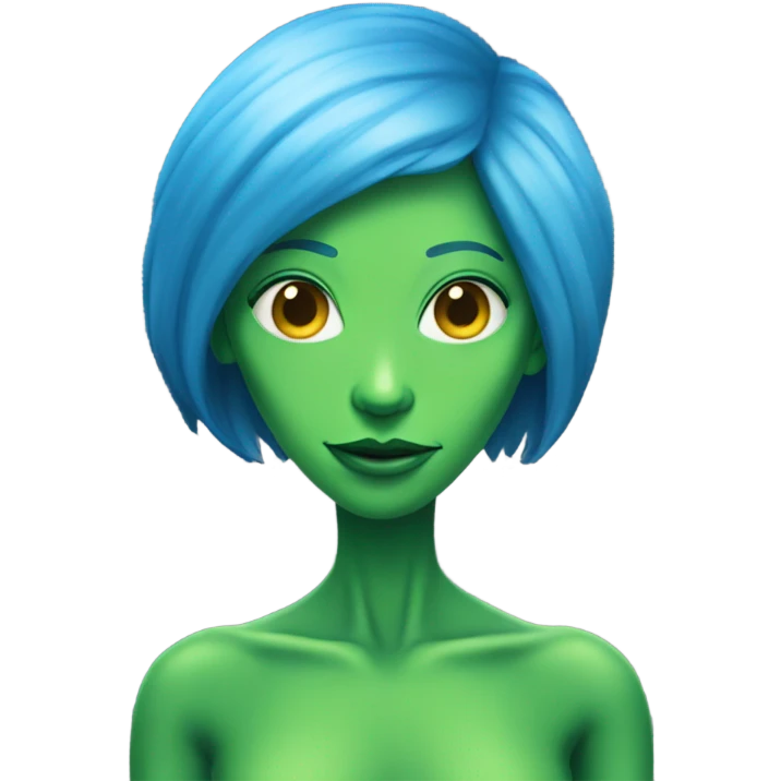 a green alien woman full body,blue hair emoji