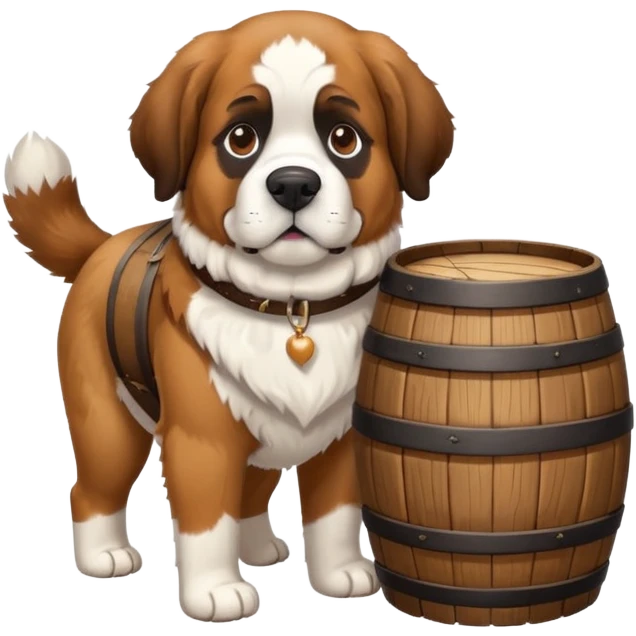 saint bernard swiss rescue dog with whiskey barrel around the neck in snowy mountains emoji