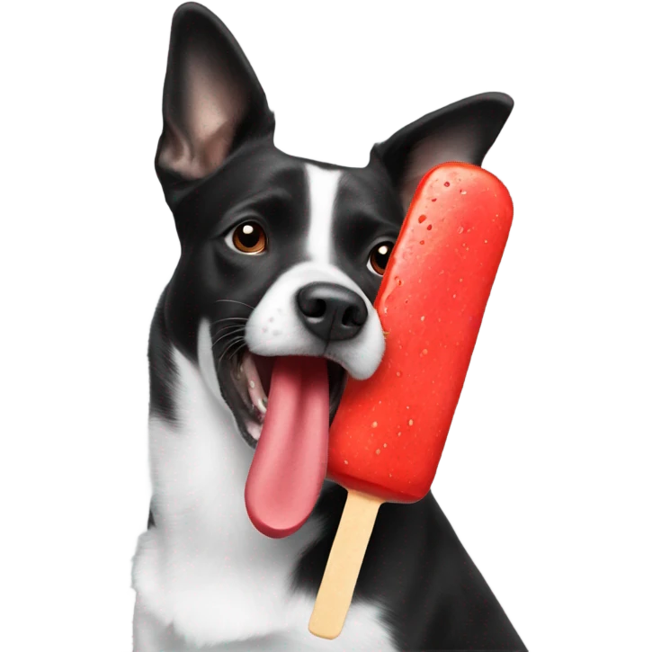 Black and white Dog licking a red popsicle emoji