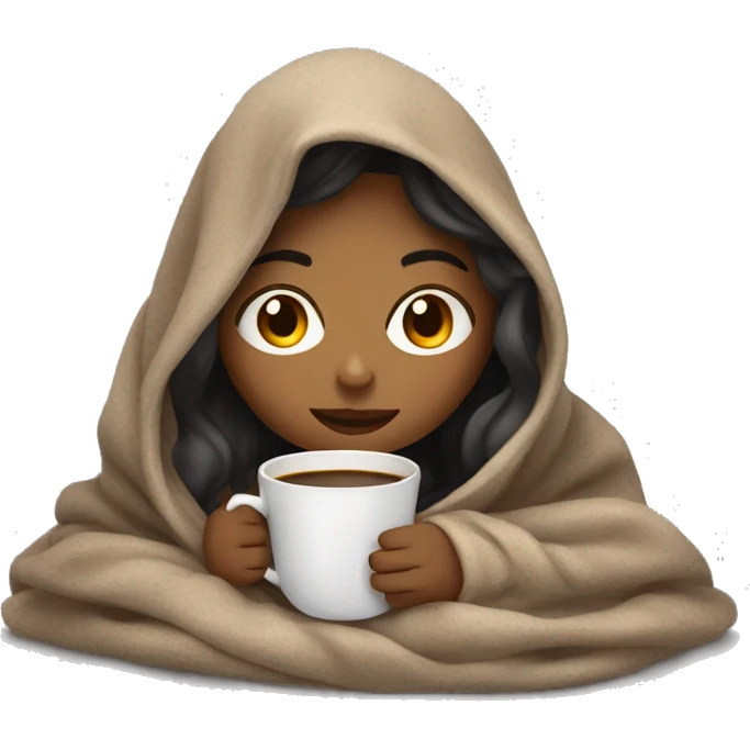 girl inside a blanket sipping coffee eyes closed emoji