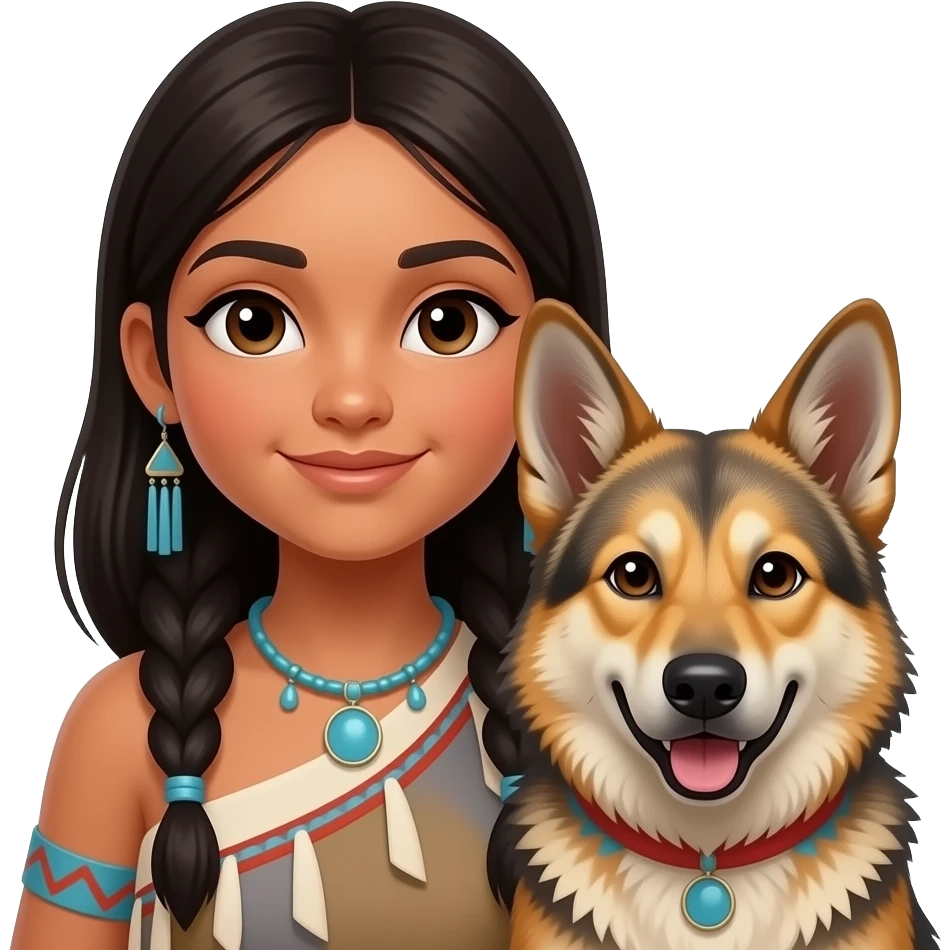 tribal girl with wild dog as a pet emoji