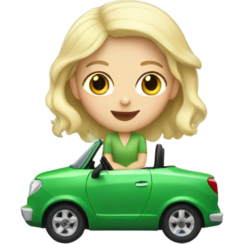 White blonde girl in small green car  emoji