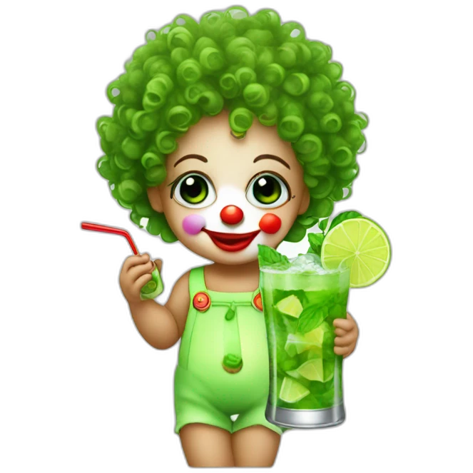 baby clown with curly hair drinking mojito emoji