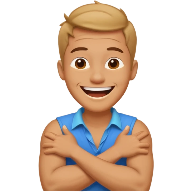 Crossed arms over neck laughing guy emoji
