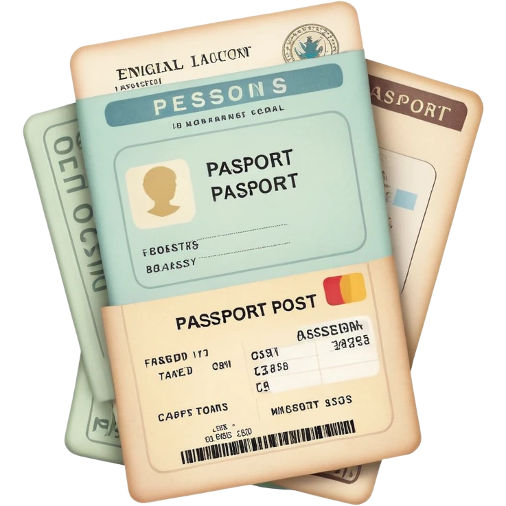 Passport and boarding pass with soft muted colors, not bright emoji