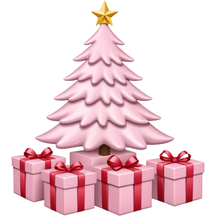 Light pink Christmas gifts under a white Christmas tree emoji
