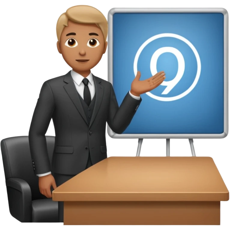 a man standing in front of the presentation table  emoji