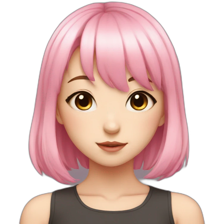 Cute anime girl with pink hair wearing and with light makeup and short hair and bangs emoji