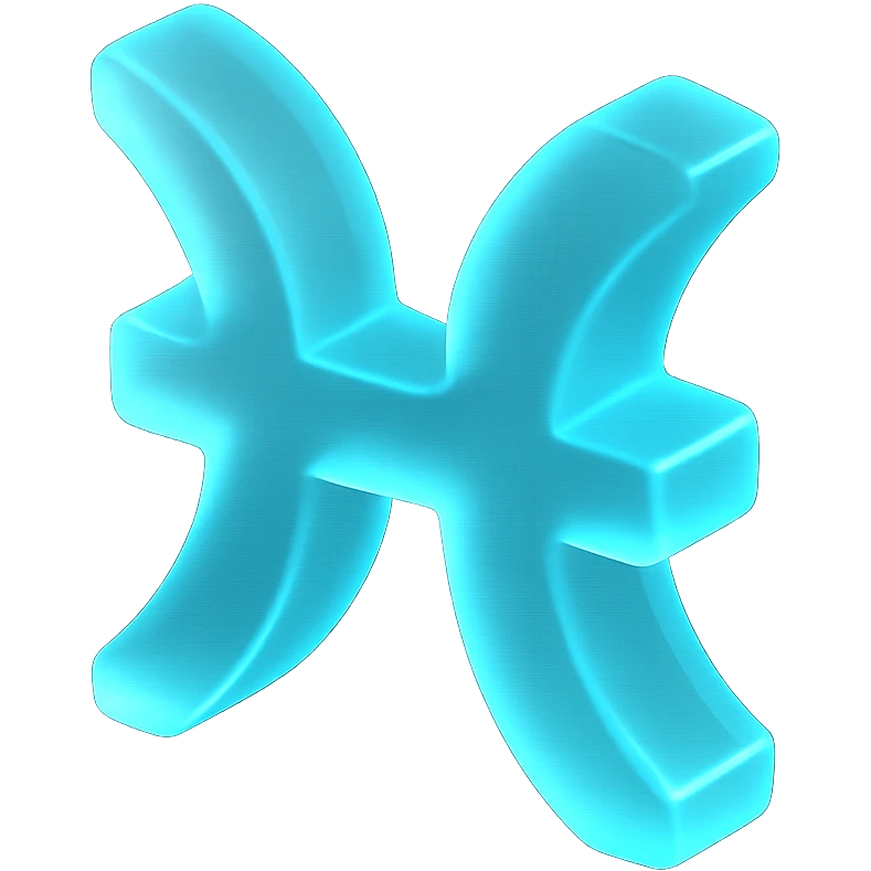 "A minimalistic glowing zodiac symbol ♓, centered on a dark cosmic background, symbol color #00d9ff, clean design, modern and luminous" emoji