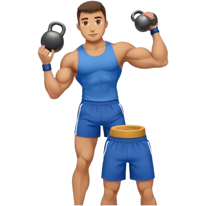 jacked man with blue shorts holding kettlebell emoji