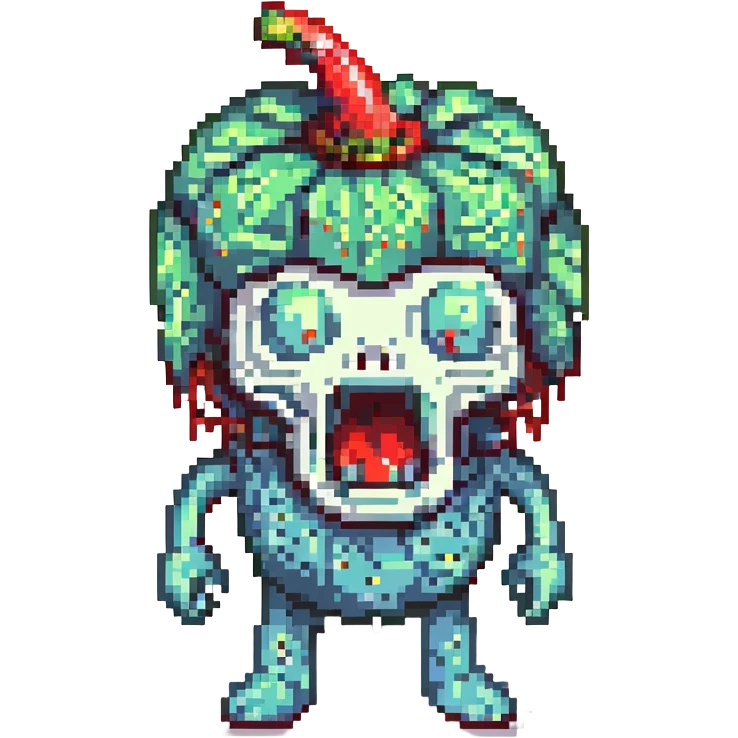 evil pepper with brain sticking out and screaming, no text emoji